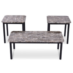 3-Piece Coffee Table and End Table Set with Faux Marble Top
