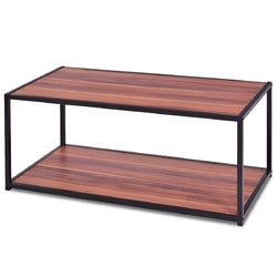 Modern Classic Metal and Wood Coffee Table with Bottom Shelf