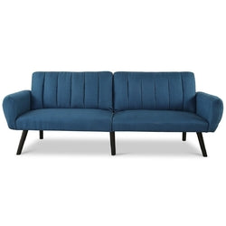 Modern Mid-Century Navy Blue Linen Futon Sofa Bed Couch