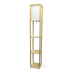 Modern 63-inch Tall Asian Style Floor Lamp with Off-White Shade in Tan Finish