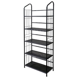 5-Tier Bookcase Storage Shelves Rack in Black Metal