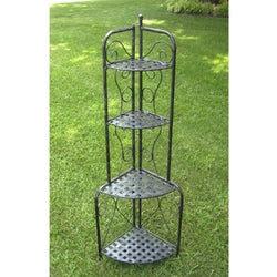 Indoor Outdoor Folding Corner Bakers Rack 4-Shelf Plant Stand in Antique Black