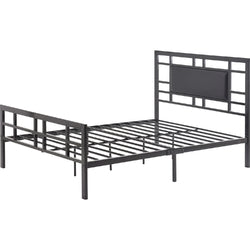 Full Modern Classic Metal Platform Bed Frame with Black Upholstered Headboard