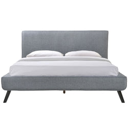 Queen size Mid-Century Platform Bed Frame with Gray Upholstered Headboard