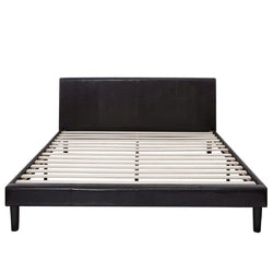 Queen Espresso Faux Leather Platform Bed Frame with Headboard