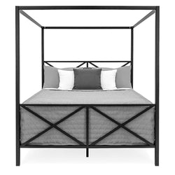 Queen size 4-Post Canopy Bed Frame in Black Metal Finish