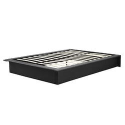 Queen Modern Black Faux Leather Platform Bed Frame with Wood Slats