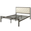 Queen Modern Metal Platform Bed with Beige Button Tufted Headboard Upholstered