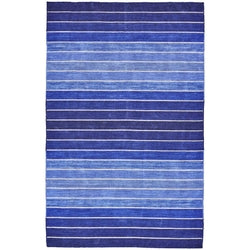 4' X 6' Striped Hand-Tufted Wool/Cotton Blue Area Rug