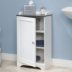 Bathroom Floor Cabinet Linen Storage with Adjustable Shelves in White Finish