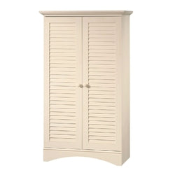 Louver 2-Door Storage Cabinet Bed Bath Armoire Wardrobe in Antique White