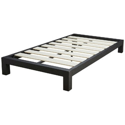 Twin Black Metal Platform Bed Frame with Wide Wood Slats