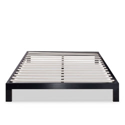 Queen Modern Black Metal Platform Bed Frame with Wooden Slats