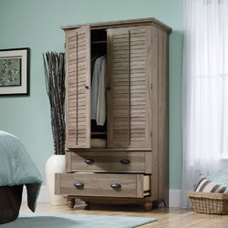 Wardrobe Cabinet Bedroom Storage or TV Armoire in Medium Brown Oak Finish