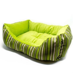 Plush Cozy Small Dog or Cat Bed Water Resistant Green Stripe Pattern