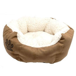 Round 18-inch Plush Cat or Small Dog Bed with Machine Washable Insert