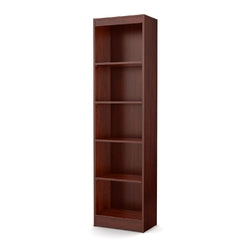 Contemporary Narrow Bookcase with 5 Shelves in Royal Cherry Finish