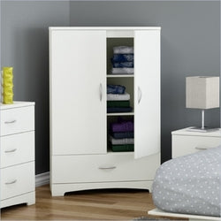White Clothes Storage Wardrobe Cabinet Armoire with Bottom Drawer