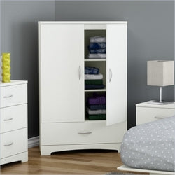 White Clothes Storage Wardrobe Cabinet Armoire with Bottom Drawer