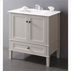 Contemporary Bathroom Vanity in Soft White with Marble Top and Rectangle Sink