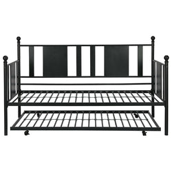 Twin Black Metal Daybed Frame with Rounded Finials and Trundle Bed