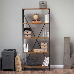 5-Shelf Bookcase with Fir Wood Shelves 68-inch Tall in Rustic Bronze