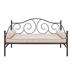 Twin Scrolling Metal Day Bed Frame in Contemporary Brushed Bronze Dark Pewter