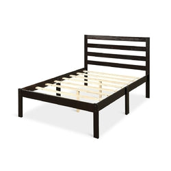 Twin size Wood Platform Bed Frame with Headboard in Espresso
