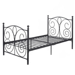 Black Steel Twin Platform Bed Frame with Scroll Heaboard Footboard