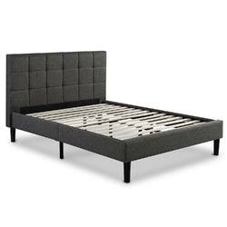 Queen size Dark Grey Upholstered Platform Bed Frame with Headboard