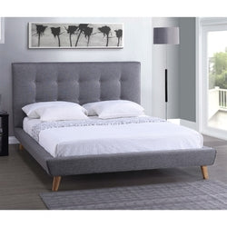 Queen Modern Grey Linen Upholstered Platform Bed with Button Tufted Headboard