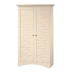 Antique White Finish Wardrobe Armoire Storage Cabinet with Louver Doors