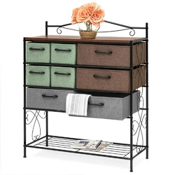 8-Drawer Wood/Metal Storage Dresser Entryway Cabinet Chest with Fabric Drawer