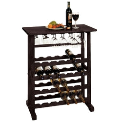 24-Bottle Wine Rack Table with Stemware Glass Hanging Rack