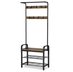 Entryway Modern Industrial Style Hall Tree Coat Rack Shoe Storage Bench
