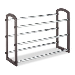 Expandable 3 Tier Shoe Rack in Faux Leather and Chrome