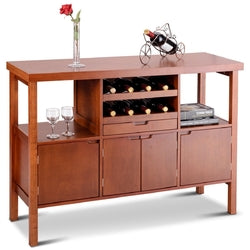 Modern Sideboard Buffet Cabinet with Wine Rack in Brown Wood Finish