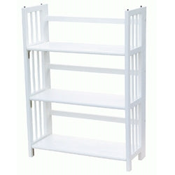 White Wood Folding Bookcase Storage Unit Shelving with 3 Shelves