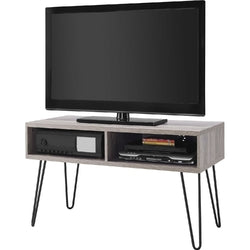Modern TV Stand in Oak Finish with Mid-Century Style Metal Legs