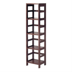 Narrow 4-Shelf Contemporary Shelving Unit in Espresso Wood Finish