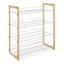 4-Shelf Closet Shoe Rack with Natural Wood Frame and Chrome Wire Shelves