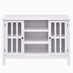 White Wood 43-inch TV Stand with Glass Panel Doors