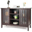 Brown Wood Sofa Tale Console Cabinet with Tempered Glass Panel Doors