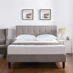 King Medium Grey Upholstered Platform Bed Frame with Button Tufted Headboard