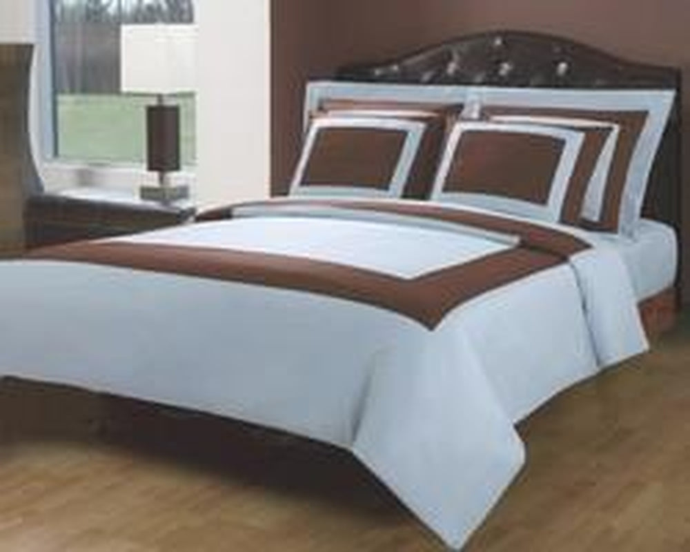 Egyptian Cotton 5-Piece Duvet Set - Full/Queen Light Blue and Chocolate